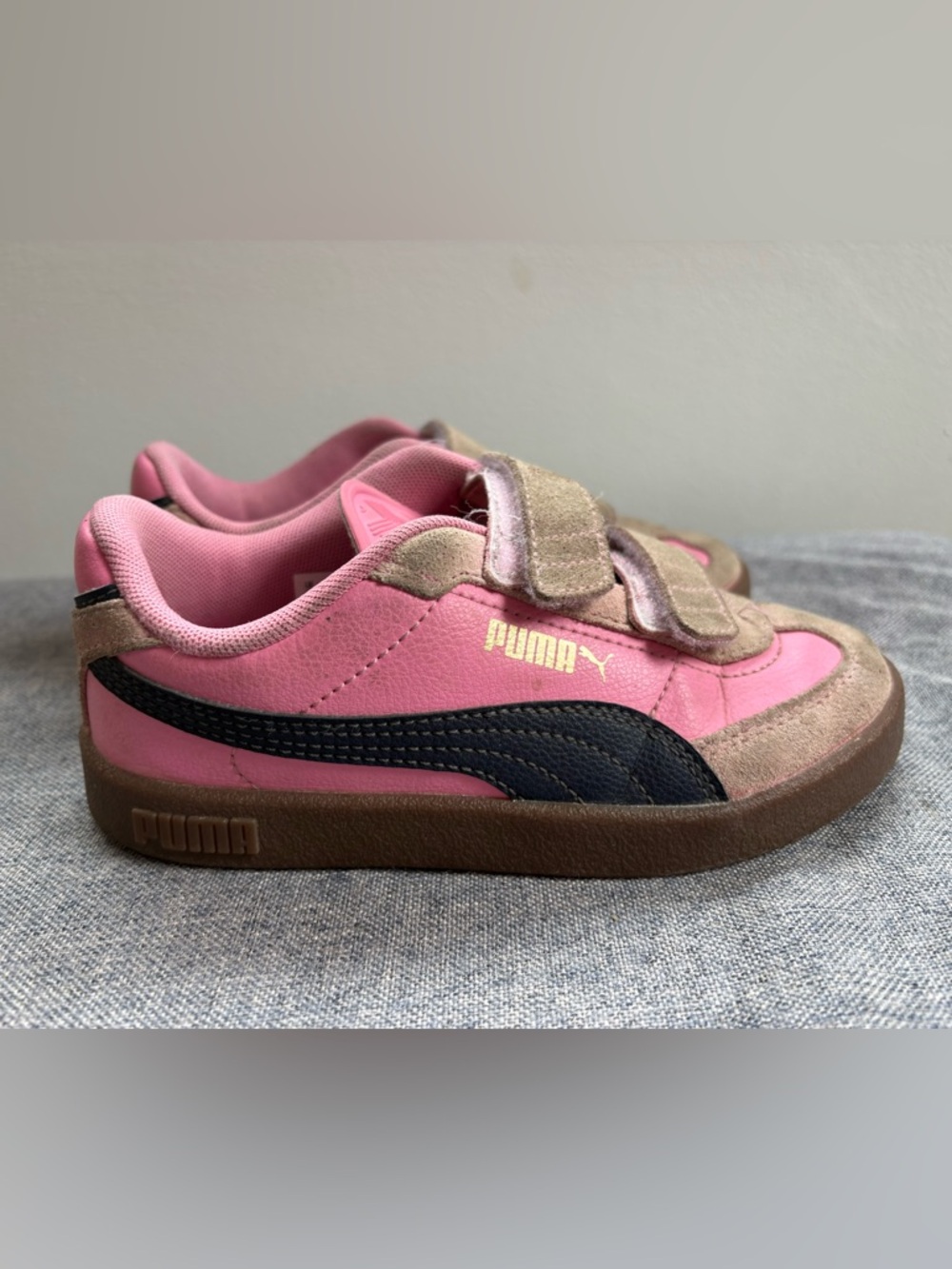 Puma Kids Pink, Tan & Black Velcro Sneakers